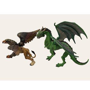 Safari Ltd. Mythical Figure Set of 2 Green Forest Dragon 2010 & Griffin 2007 Toy